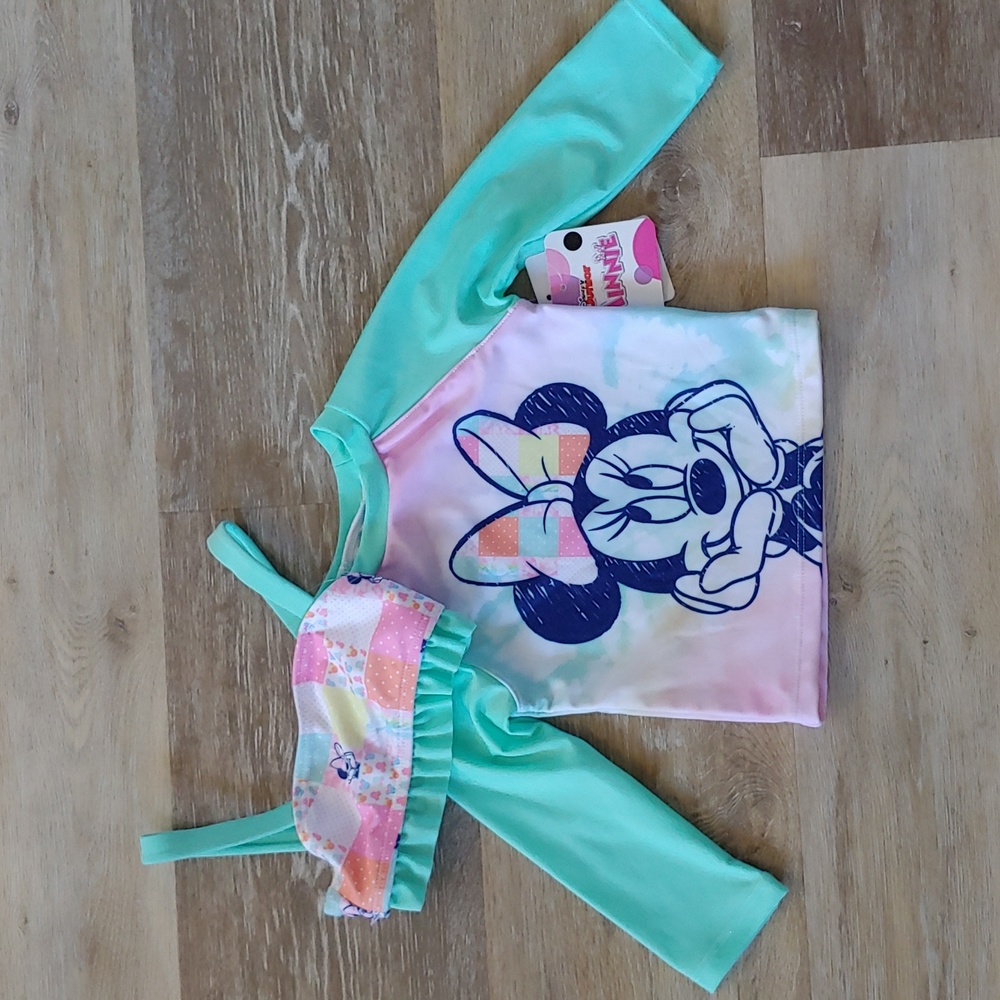 NWT Disney Minnie Mouse Infant Girls Swim Set (Top & Rash Guard) Size 12M